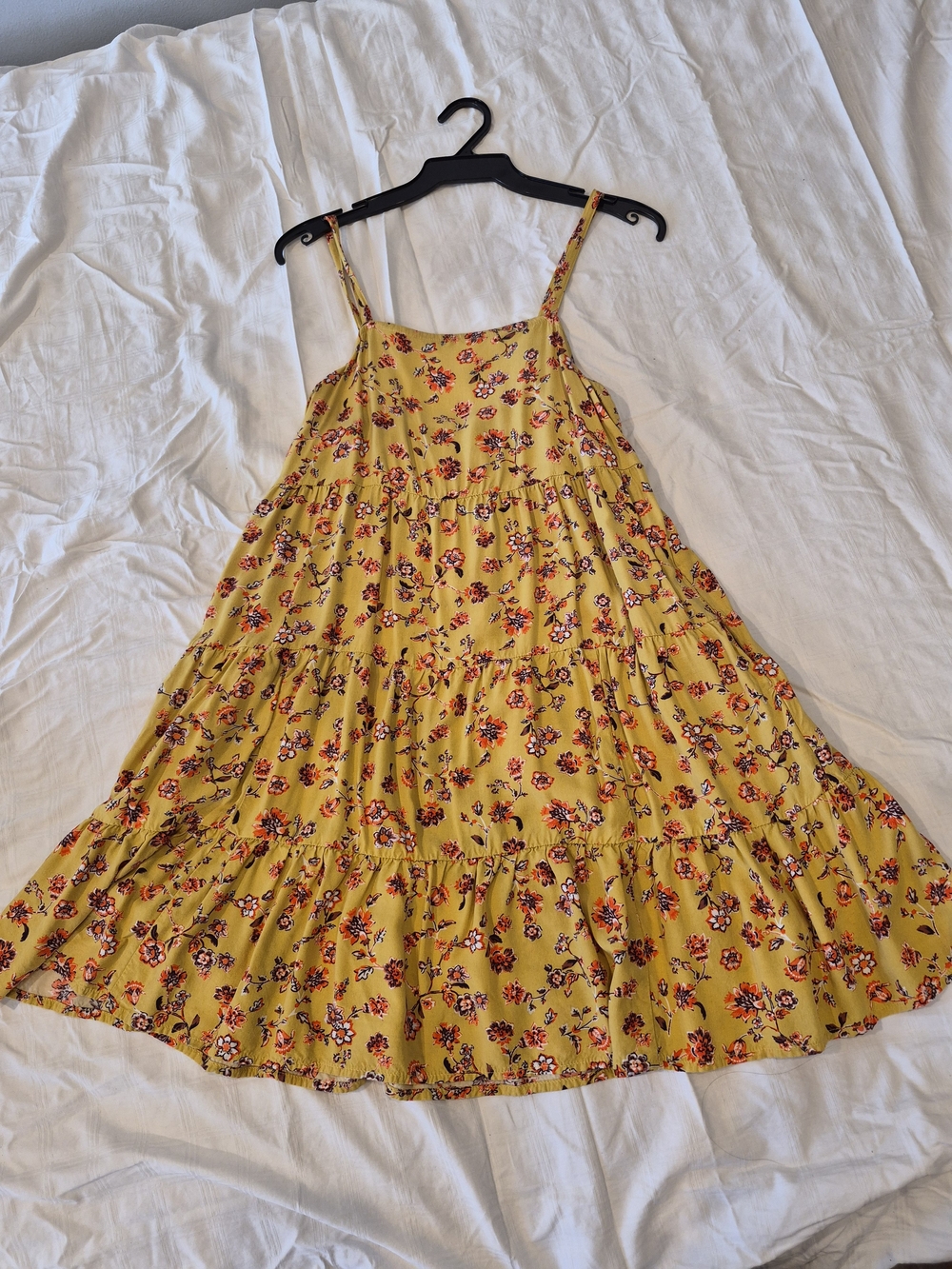 Old Navy Yellow Floral Sundress with Orange & Brown Accents